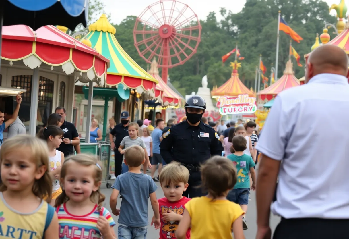 Theme park atmosphere with hints of law enforcement presence