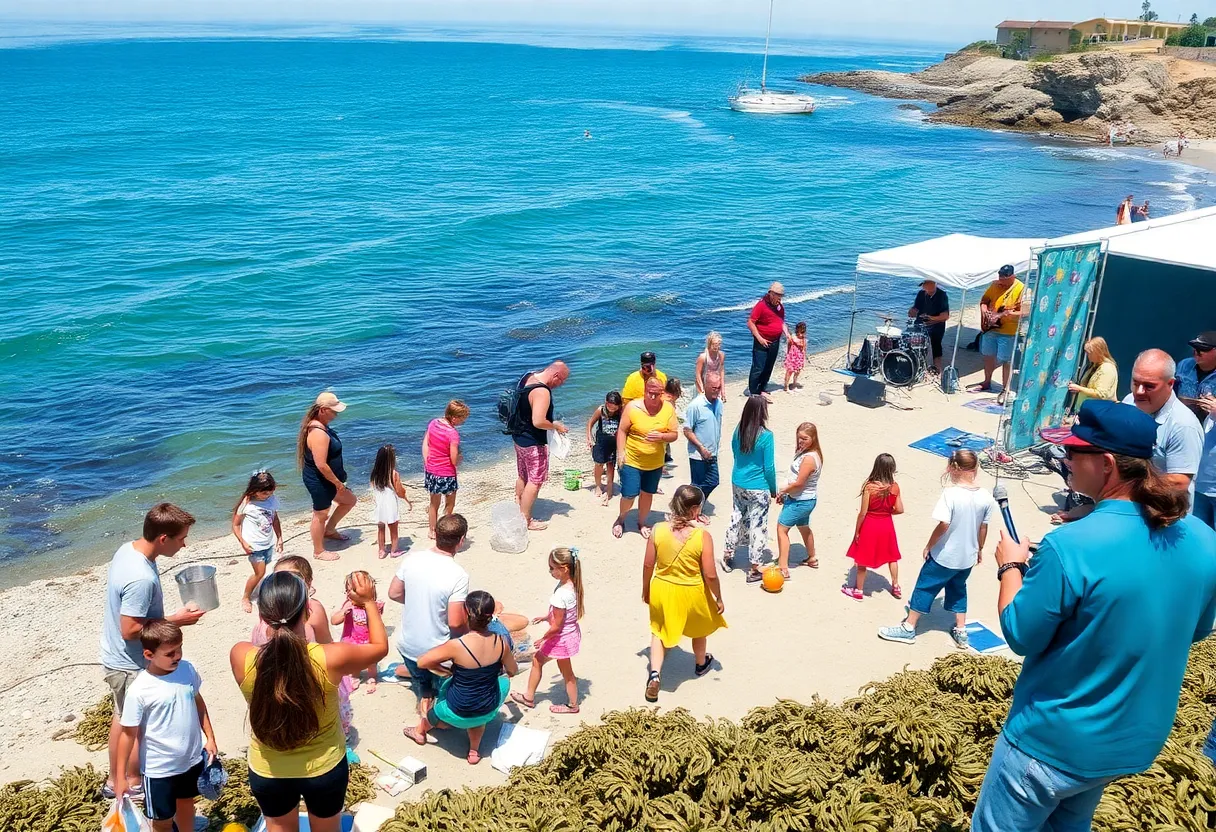 Families participating in KelpFest activities at Laguna Beach