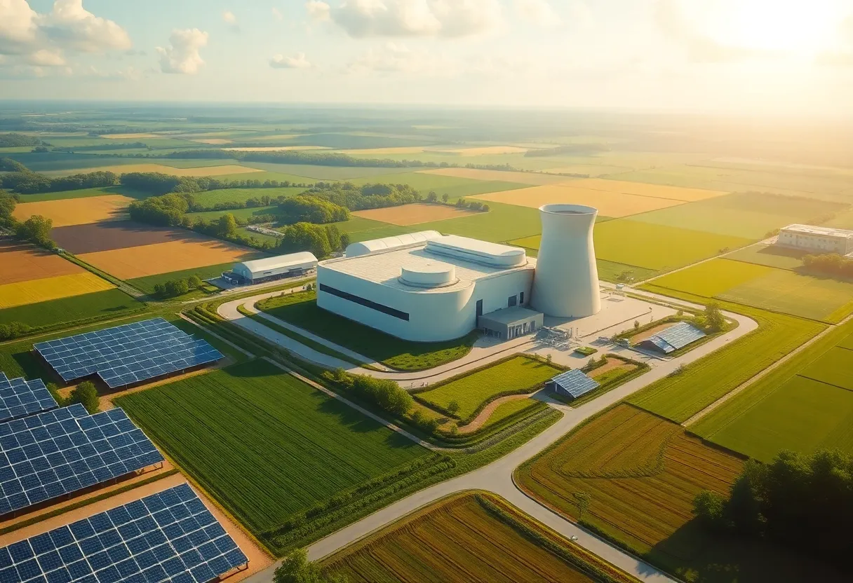 Modern nuclear power plant with solar panels