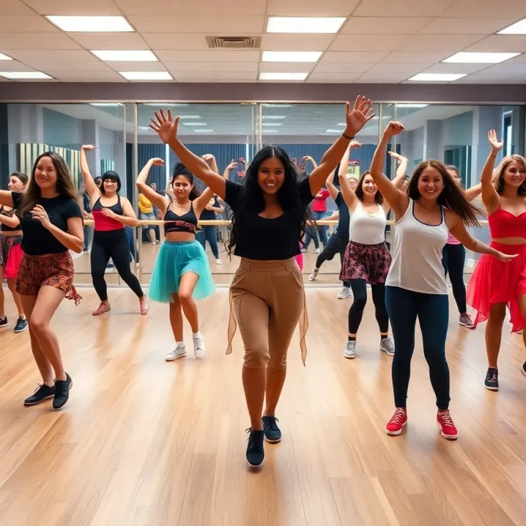 Dancers from the Mystic Dance Team practicing their routines