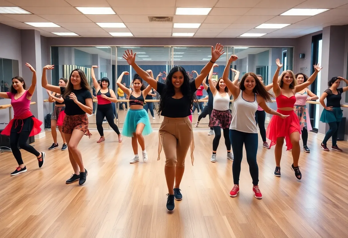 Dancers from the Mystic Dance Team practicing their routines