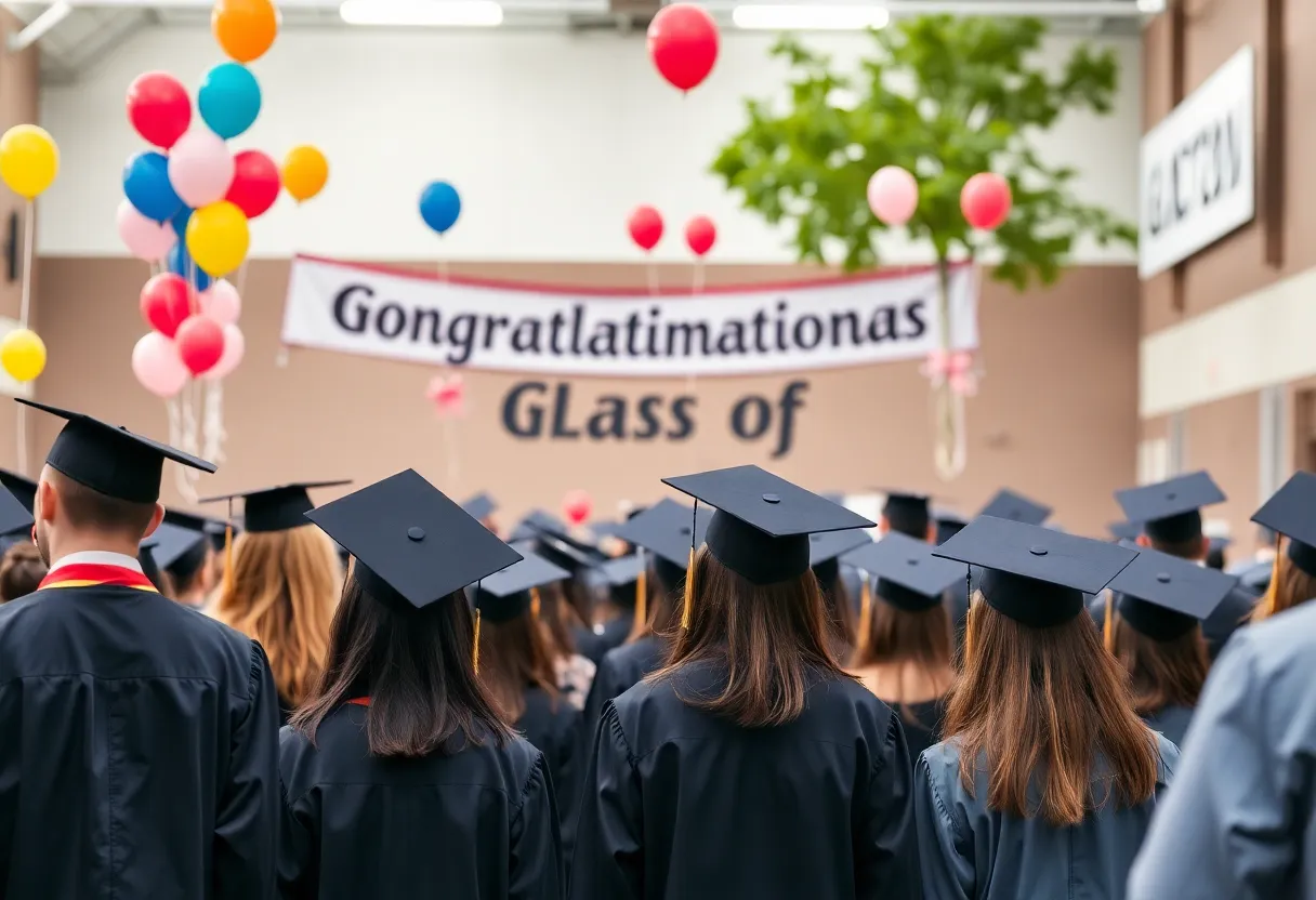 Graduation ceremony at Piedmont High School with students celebrating