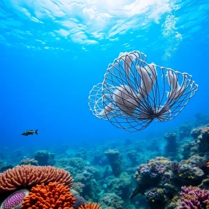 Underwater coral reef teeming with fish