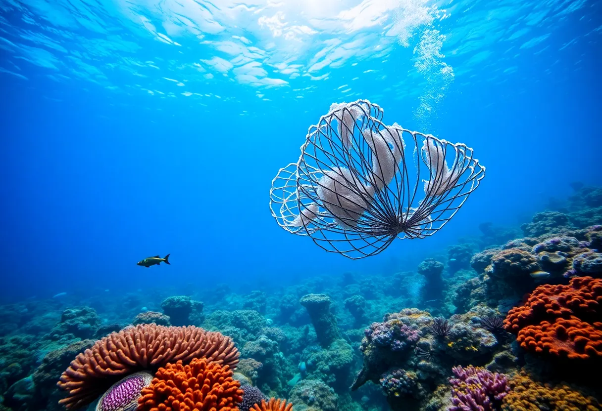 Underwater coral reef teeming with fish