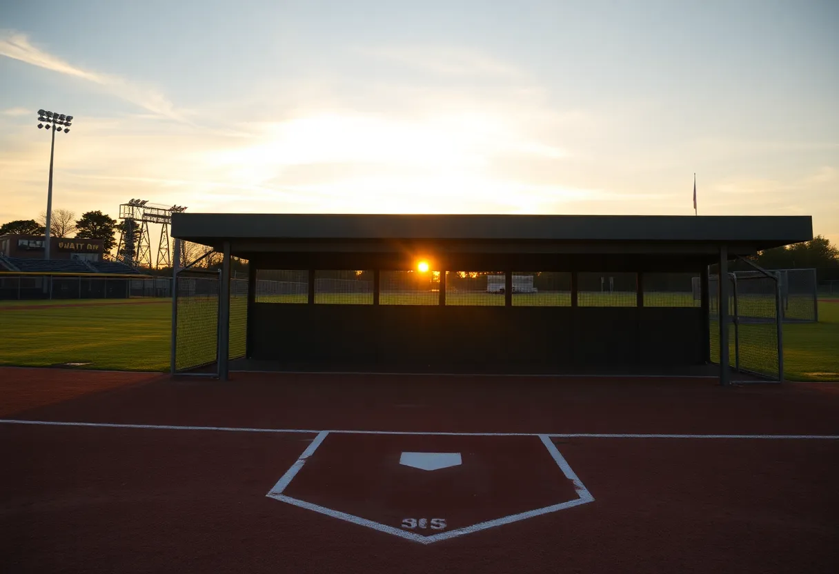 A view of SDSU baseball field during sunset