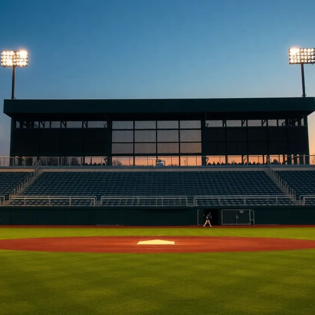 View of SDSU baseball field showing worn seating