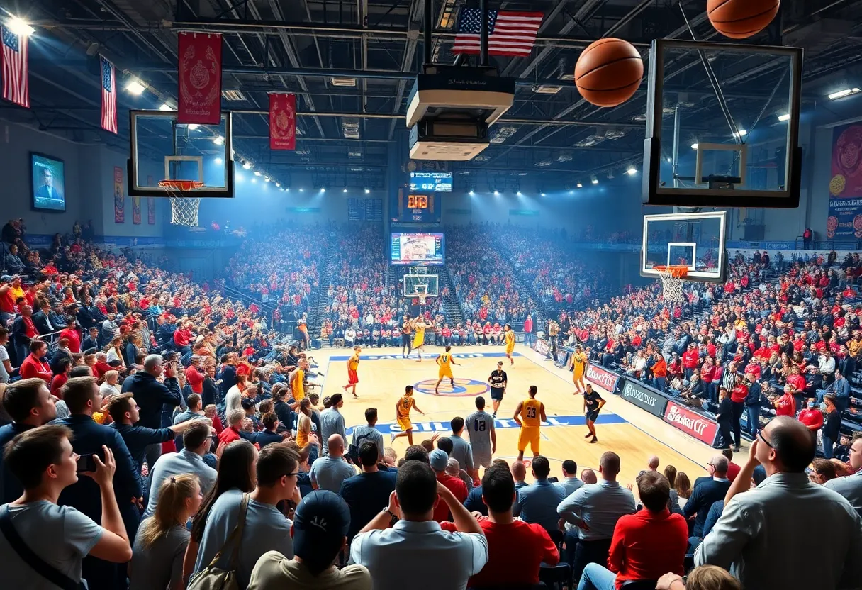 A college basketball game between the San Diego State Aztecs and the Arizona Wildcats at the Footprint Center.