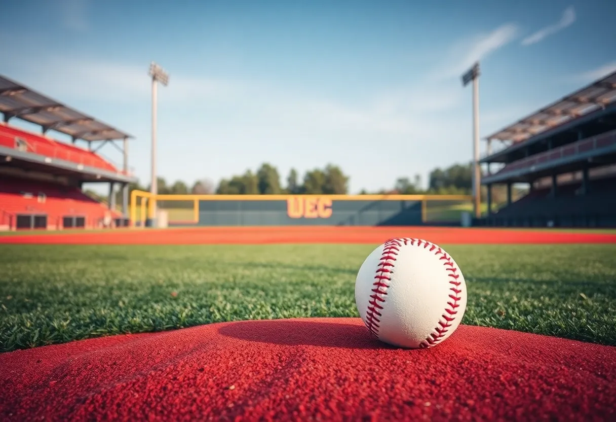 Empty college baseball field representing coaching change.