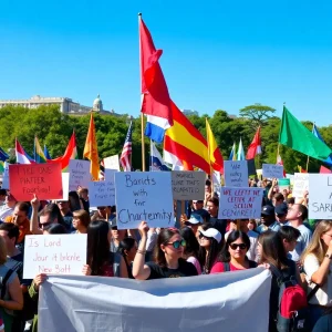 Peaceful protesters in Southern California demonstrating against Trump policies