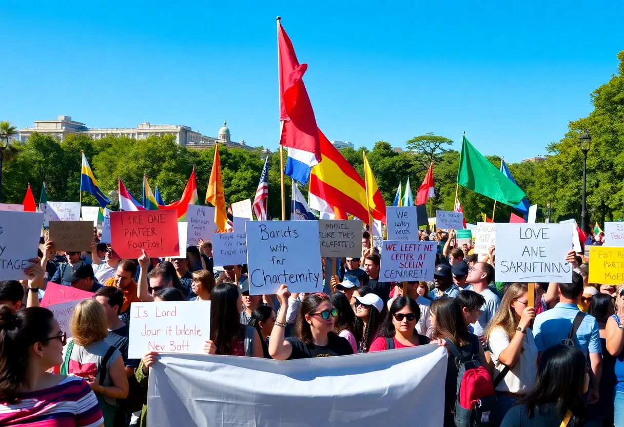 Peaceful protesters in Southern California demonstrating against Trump policies