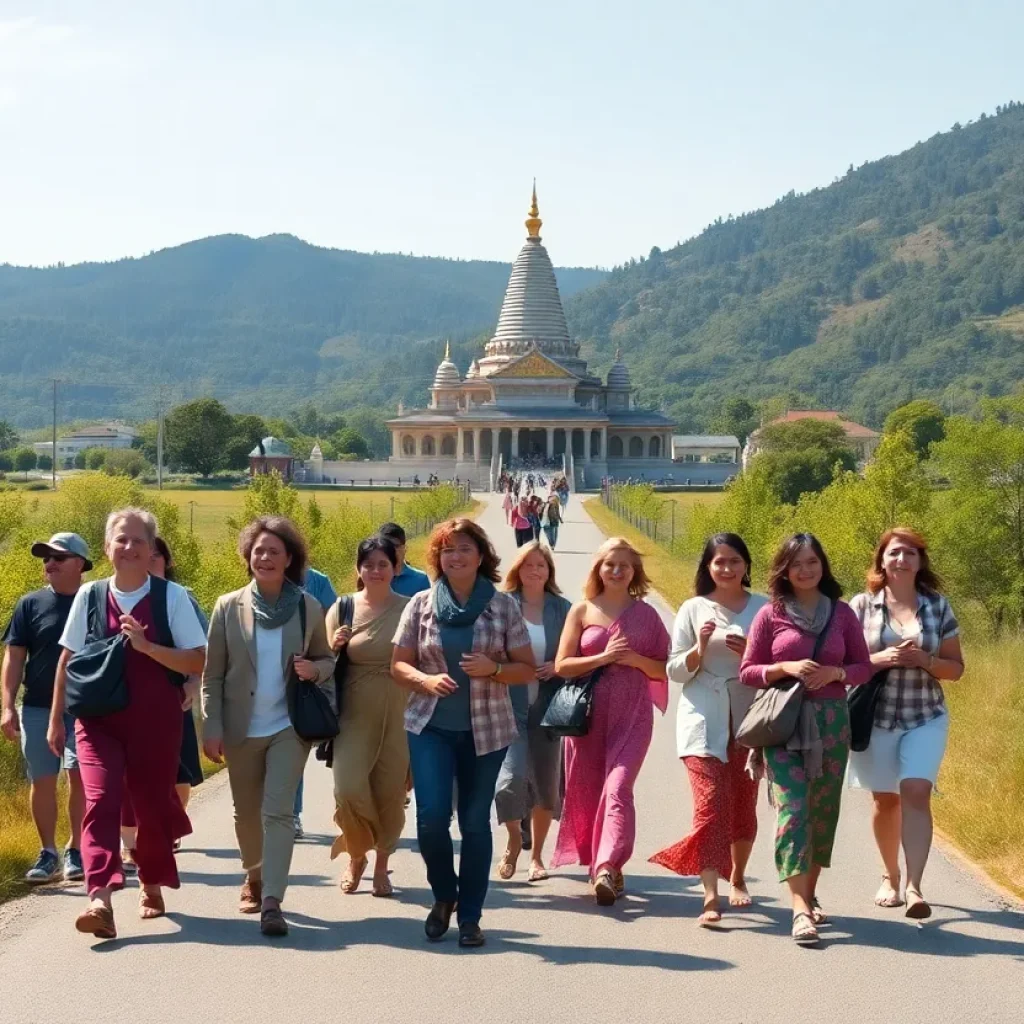 Community members of Anaheim participating in a trek toward the Yorba Linda Temple.