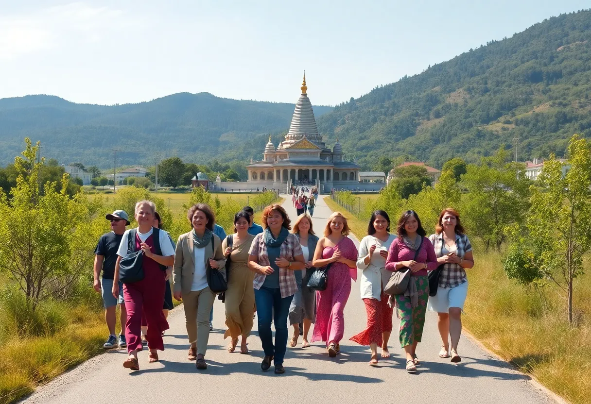 Community members of Anaheim participating in a trek toward the Yorba Linda Temple.