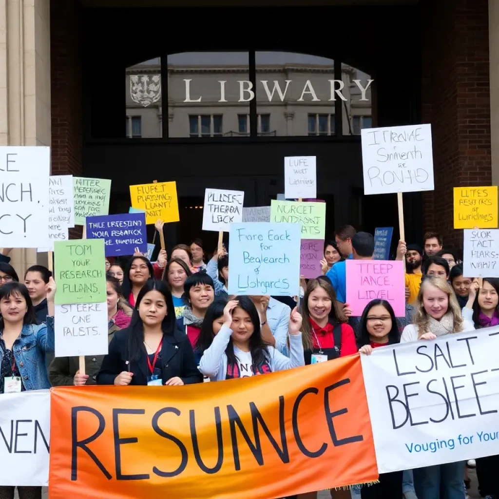 Students protesting outside Geisel Library at UC San Diego