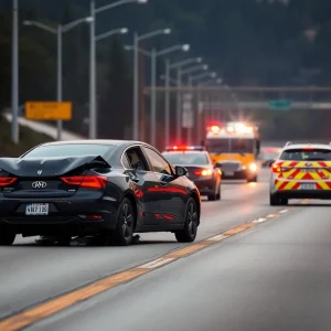 Car crash on the freeway after a police chase