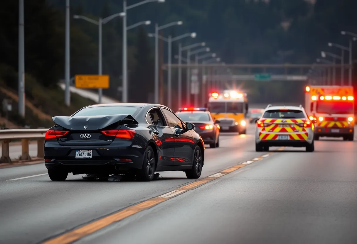 Car crash on the freeway after a police chase