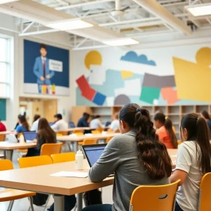 Outdoor view of Western High School with students participating in activities.
