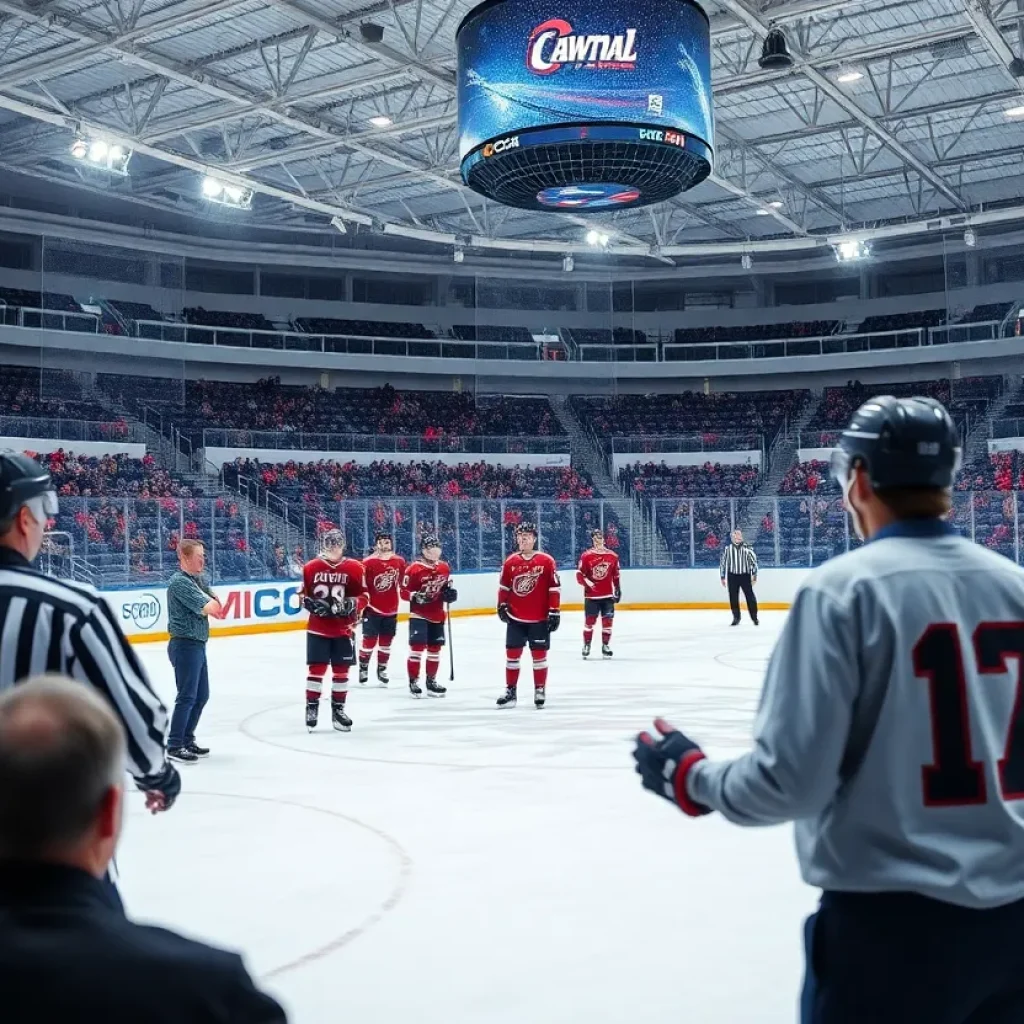 Anaheim Ducks players engaging in a contract discussion on the ice.