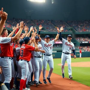 Los Angeles Angels players celebrating a game-winning moment