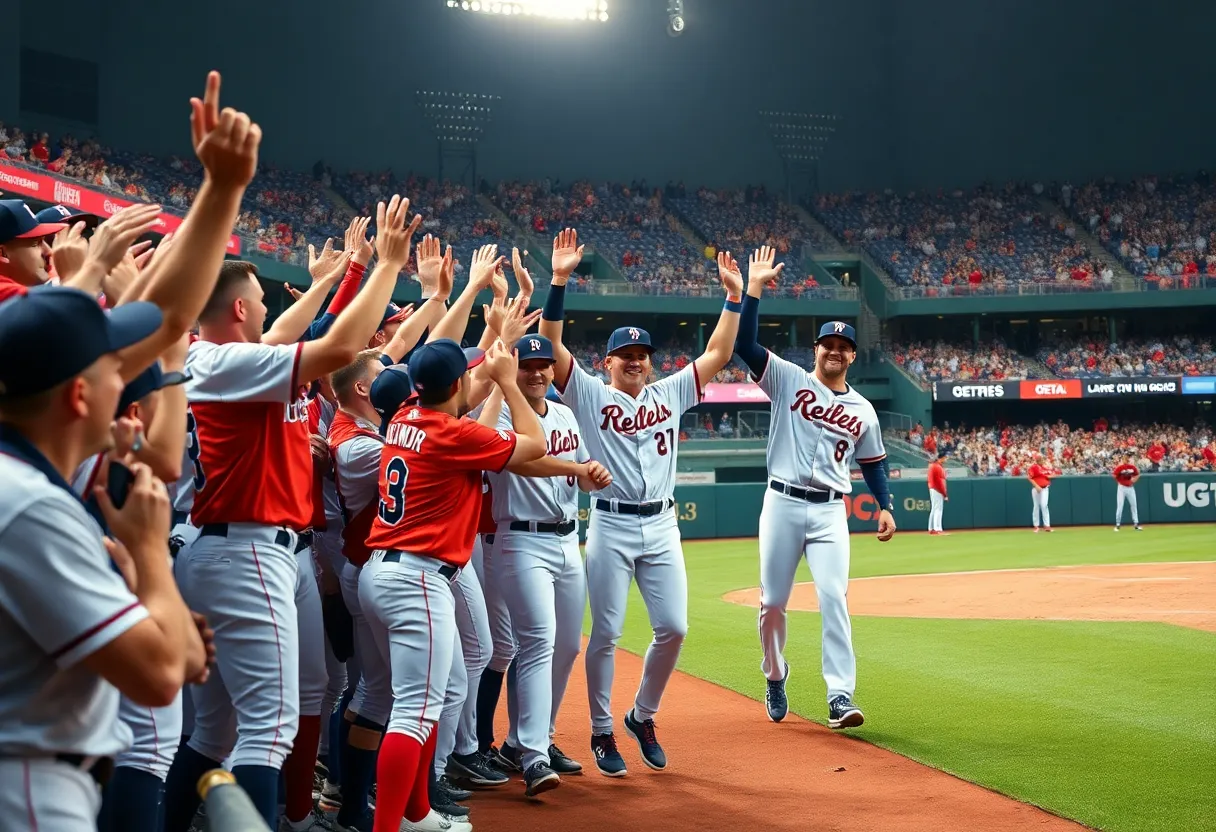 Los Angeles Angels players celebrating a game-winning moment