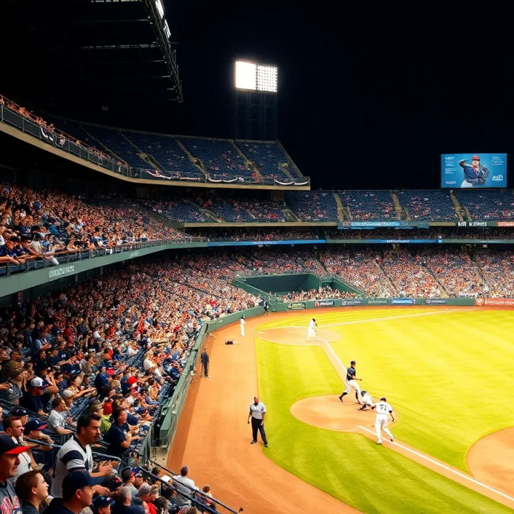 Fans cheering at a baseball game in a stadium