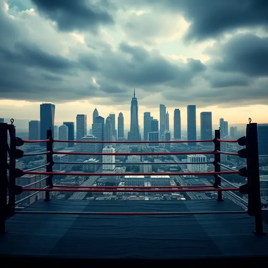 Urban boxing scene representing tension and legal challenges.