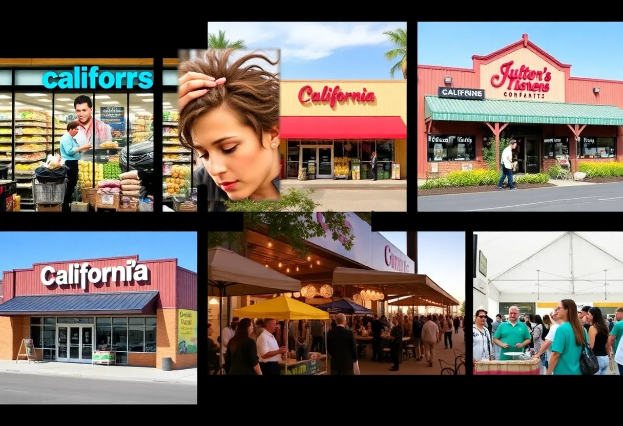 A vibrant mix of grocery stores and restaurants in California.