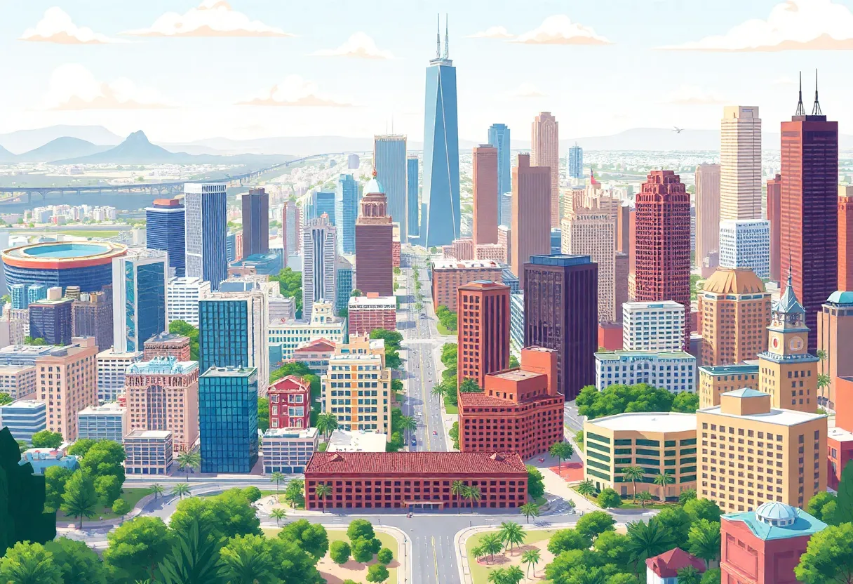 Illustration showcasing the trend of businesses relocating from California to Texas.