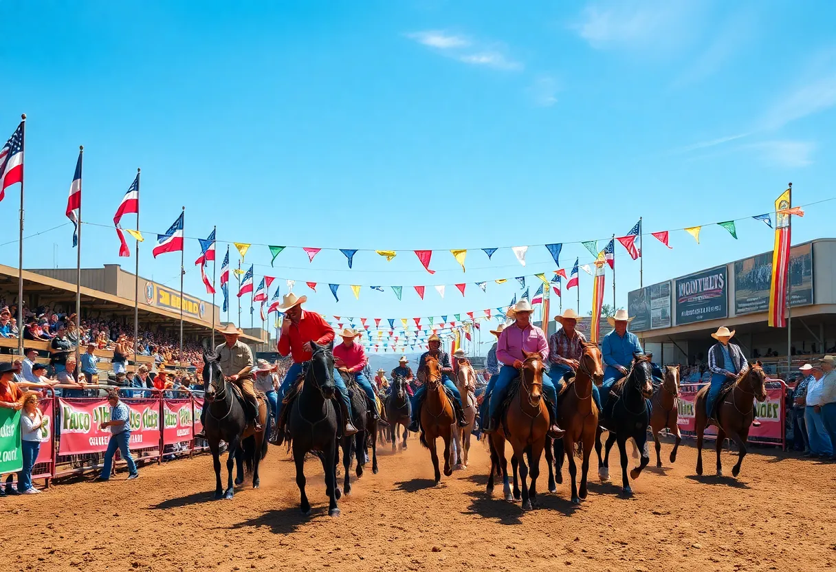 Crowd enjoying the California Rodeo Salinas with horses and riders
