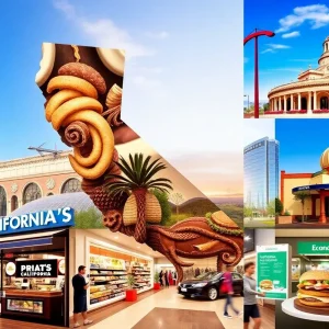 A collage showcasing California's diverse business activities and economic changes.