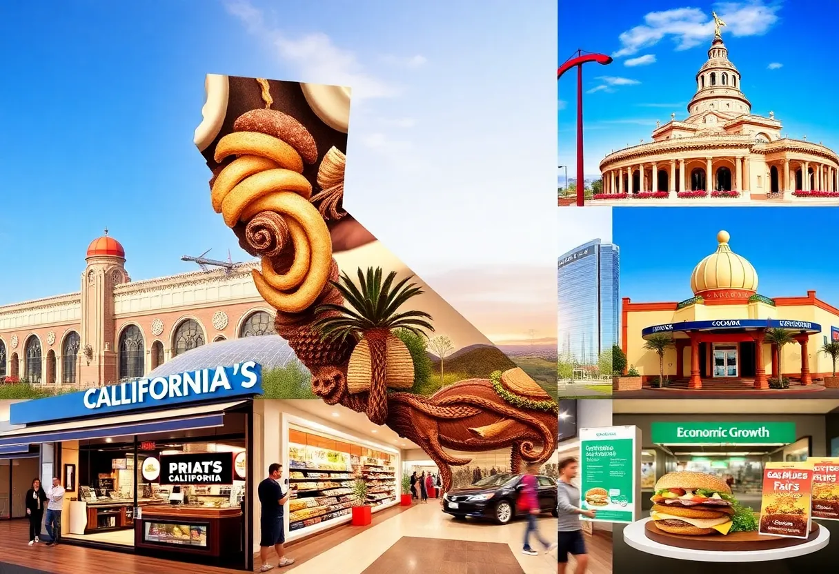 A collage showcasing California's diverse business activities and economic changes.