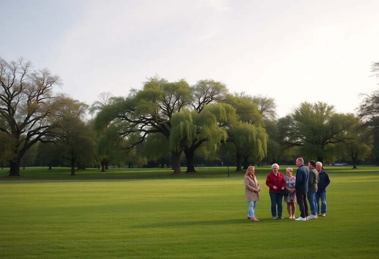 Family gathering in a park, representing community and legacy.