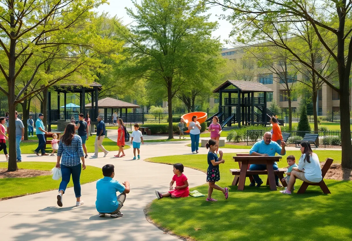 Families enjoying recreational activities in a community park