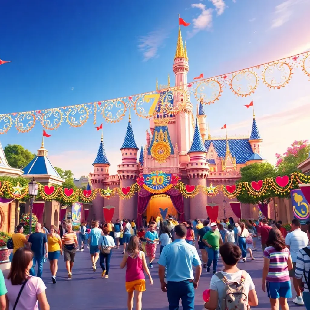 People enjoying Disneyland's 70th anniversary celebrations