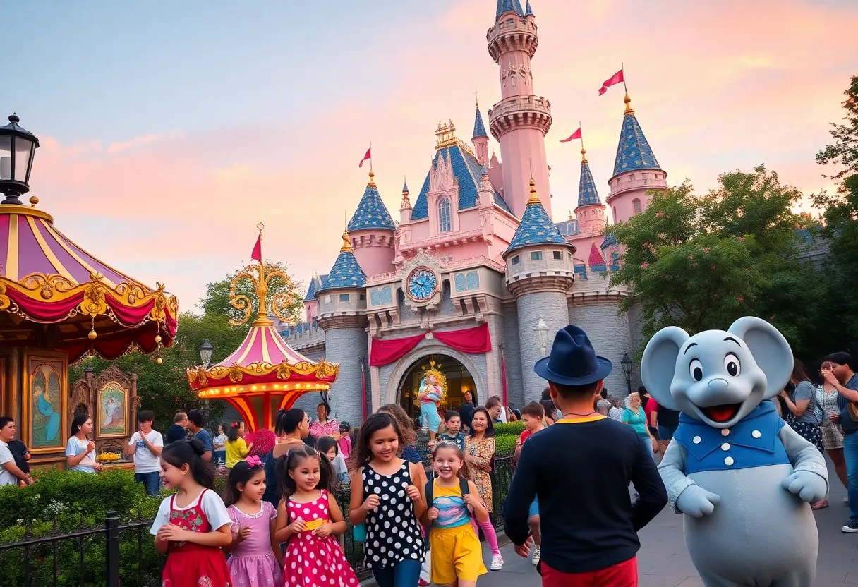 Celebration at Disneyland for 70th anniversary with families and characters