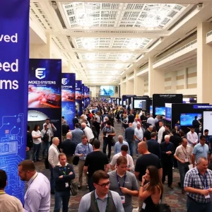 Conference attendees networking at the Embedded World North America event.