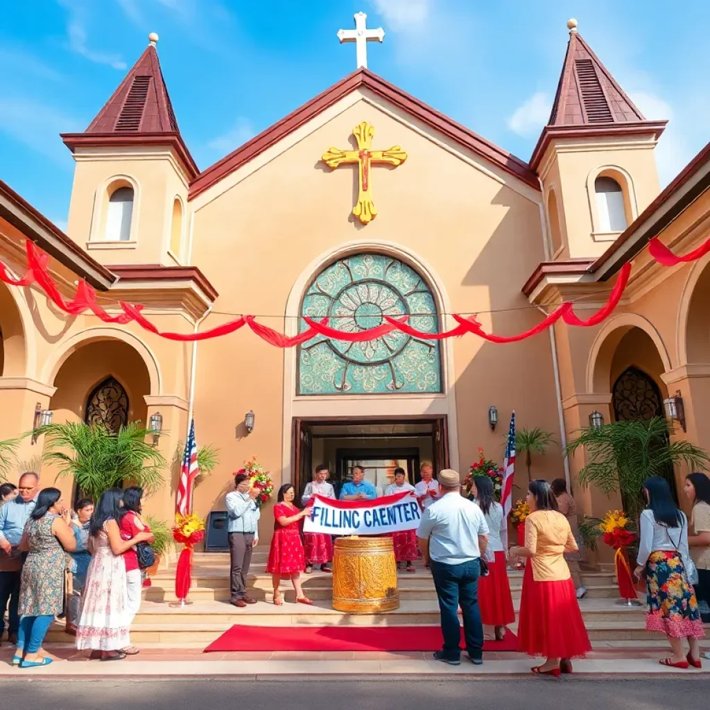 Exterior view of the Filipino Catholic Center in Anaheim during its grand opening ceremony.