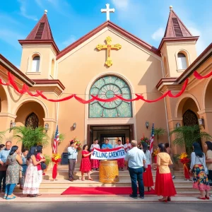 Exterior view of the Filipino Catholic Center in Anaheim during its grand opening ceremony.