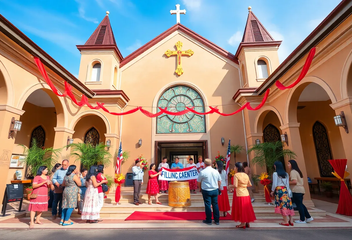 Exterior view of the Filipino Catholic Center in Anaheim during its grand opening ceremony.