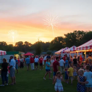 Community members enjoying Fourth of July celebrations with fireworks