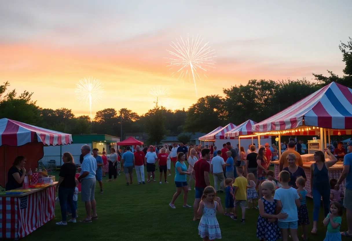 Community members enjoying Fourth of July celebrations with fireworks