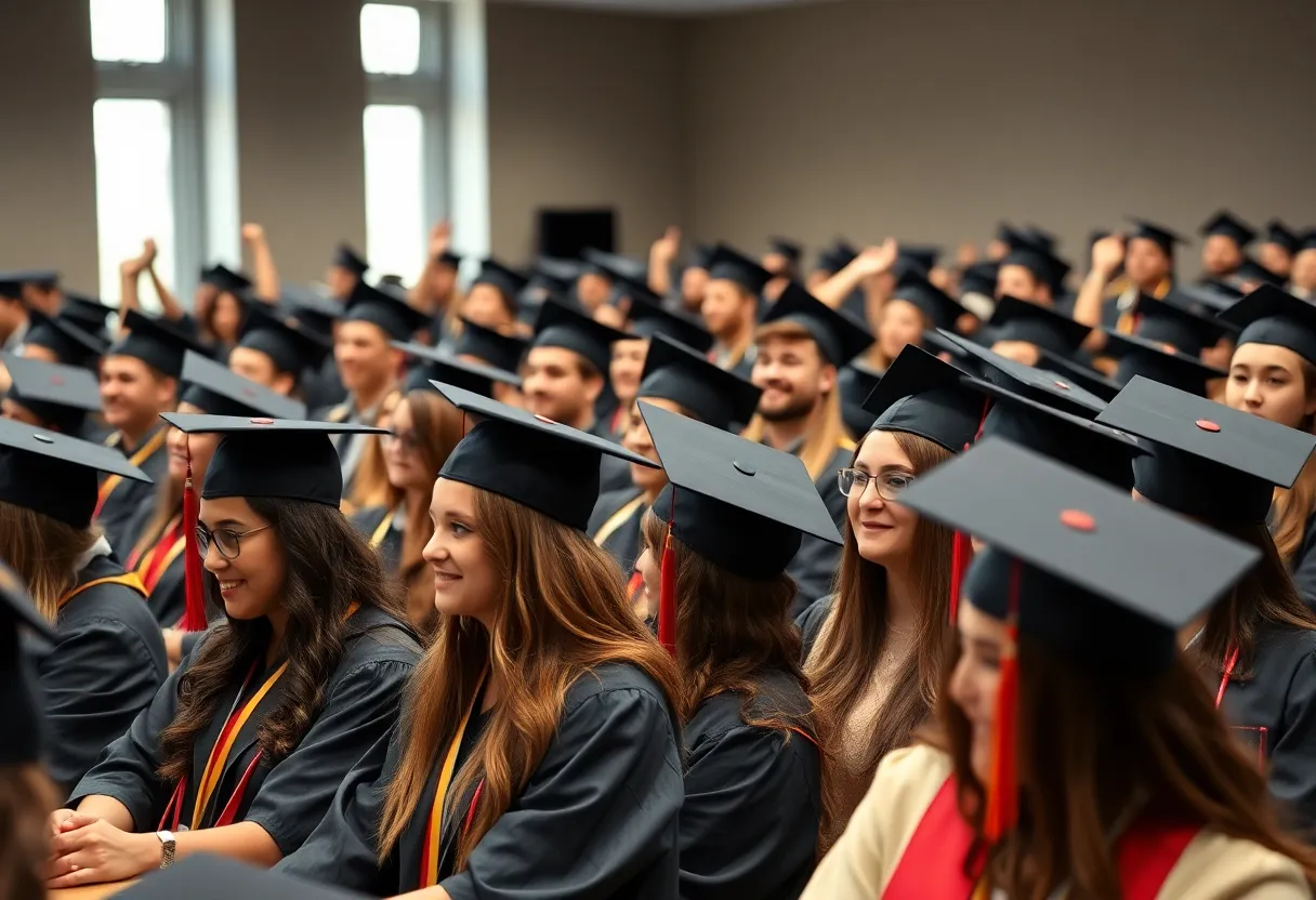 Diverse graduates celebrating their Master of Social Work achievements with caps and gowns.