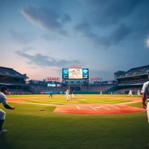 Baseball players from Mariners and Angels in action at stadium