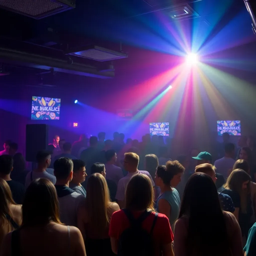 People engaging in a political event within a nightclub atmosphere