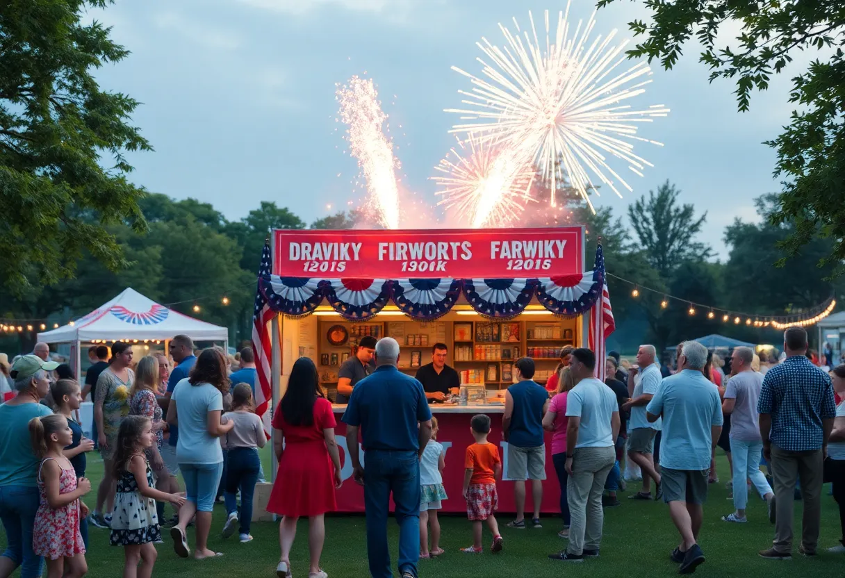 Community fireworks booth for Independence Day celebrations