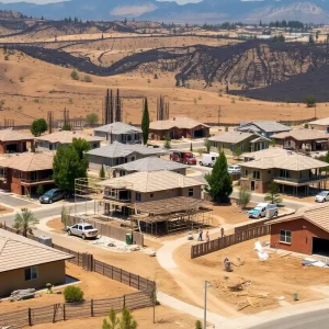 Construction of homes post-Palisades Fire in California.