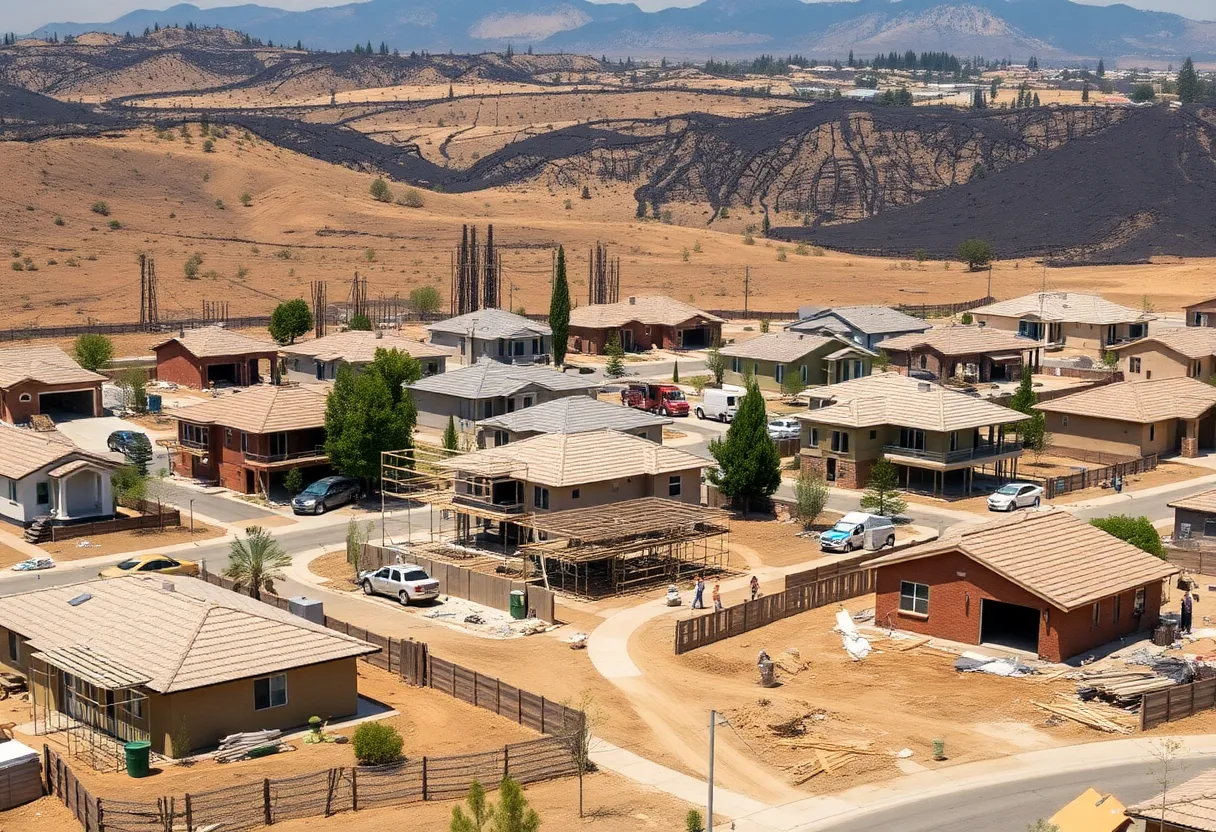 Construction of homes post-Palisades Fire in California.