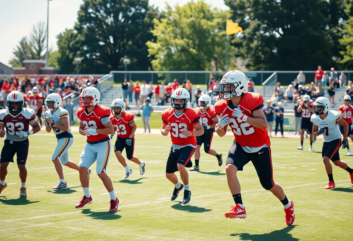 Football players practicing at San Diego State University