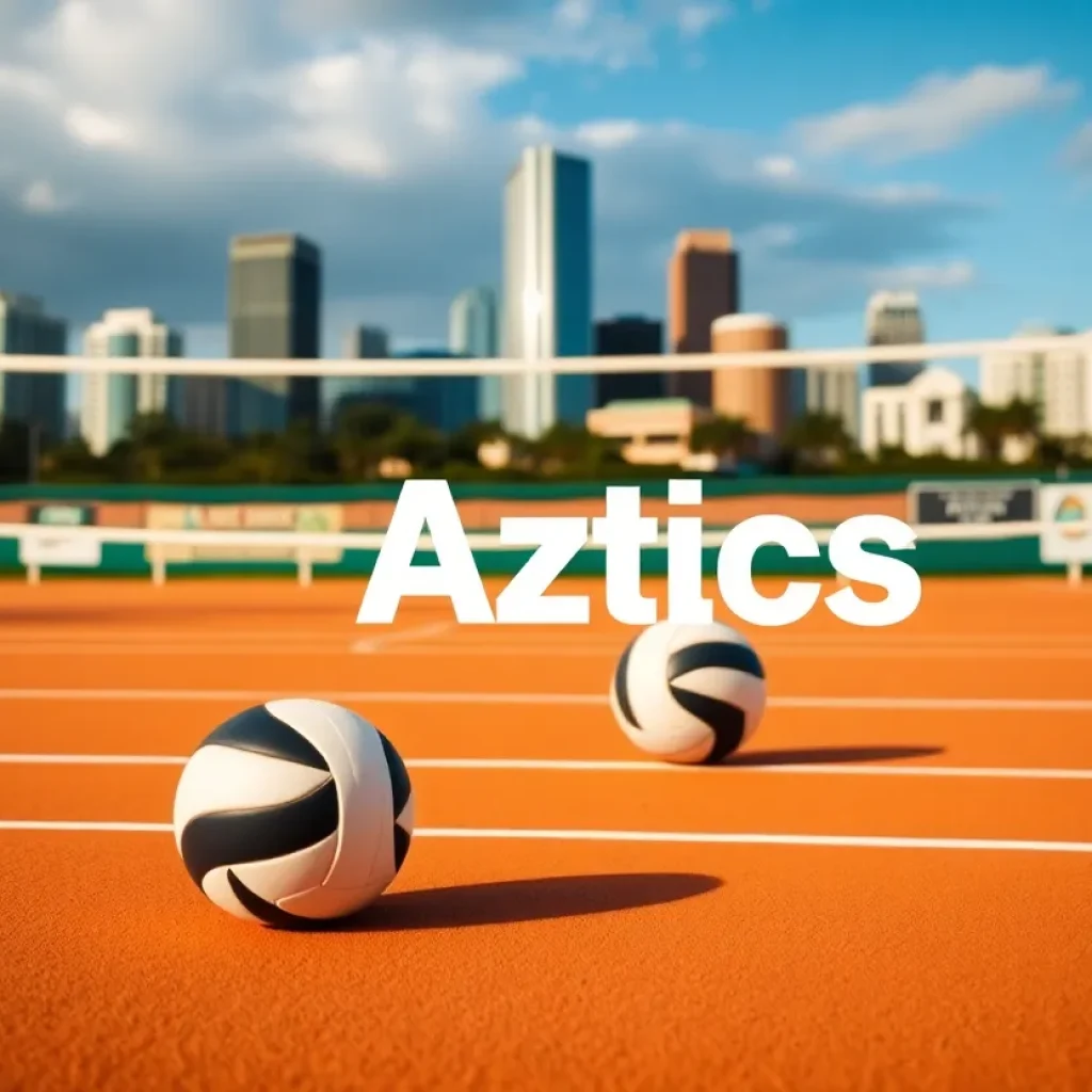 San Diego State volleyball court with skyline
