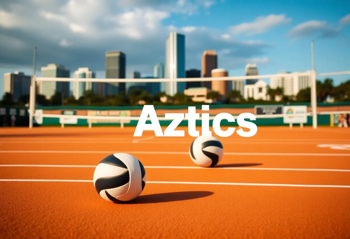 San Diego State volleyball court with skyline