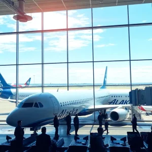 Alaska Airlines aircraft at the airport